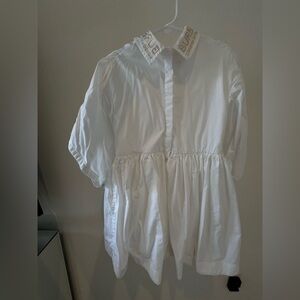 Burberry White Dress with Logo Collar